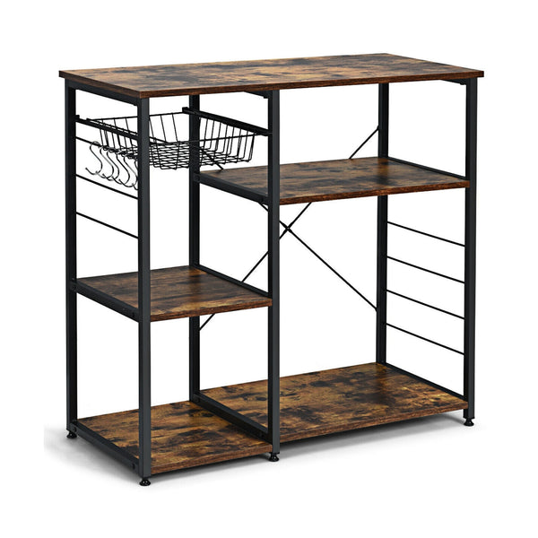 Industrial Kitchen Bakers Rack Microwave Shelf with 6 Hooks